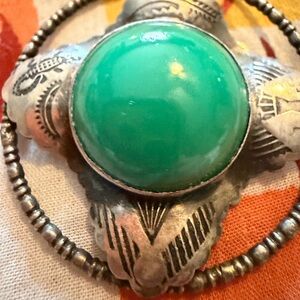 Green Malachite Stone Vintage Native American Fred Harvey Pin